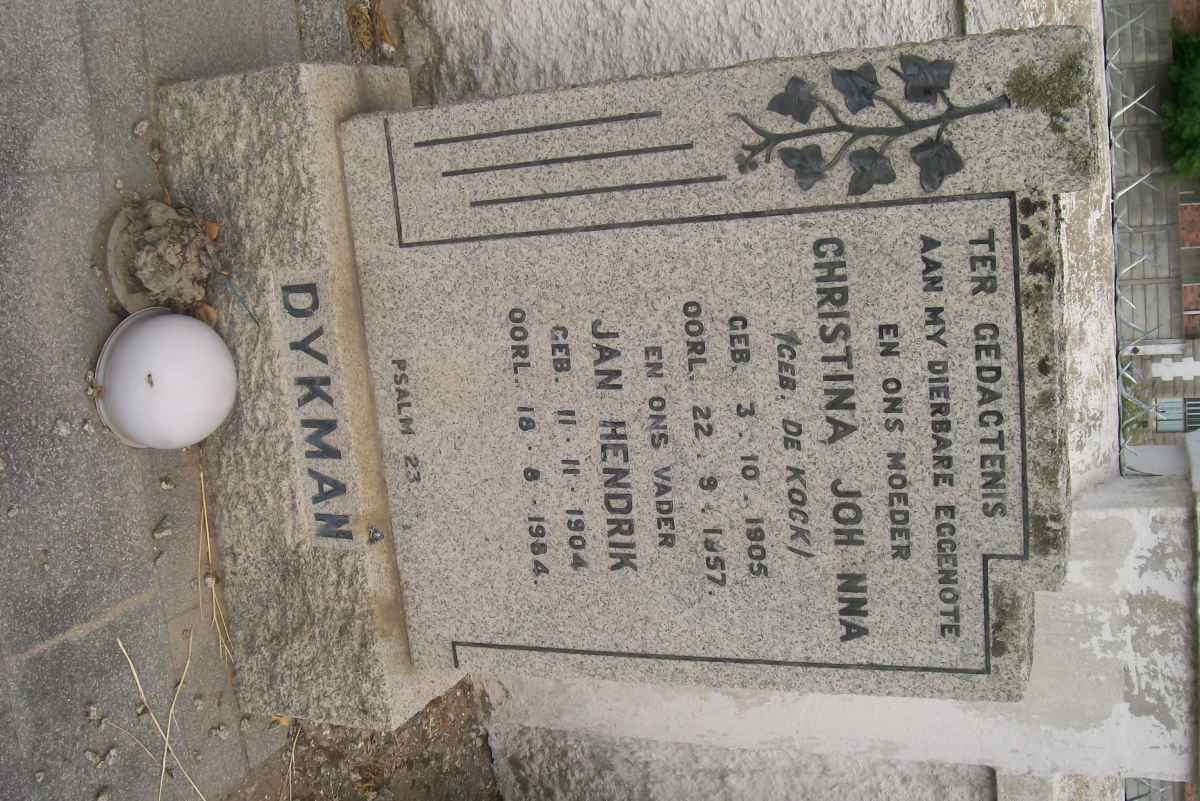 DYKMAN Jan Hendrik 1904-1984 &amp; Christina Johanna DE KOCK 1905-1957