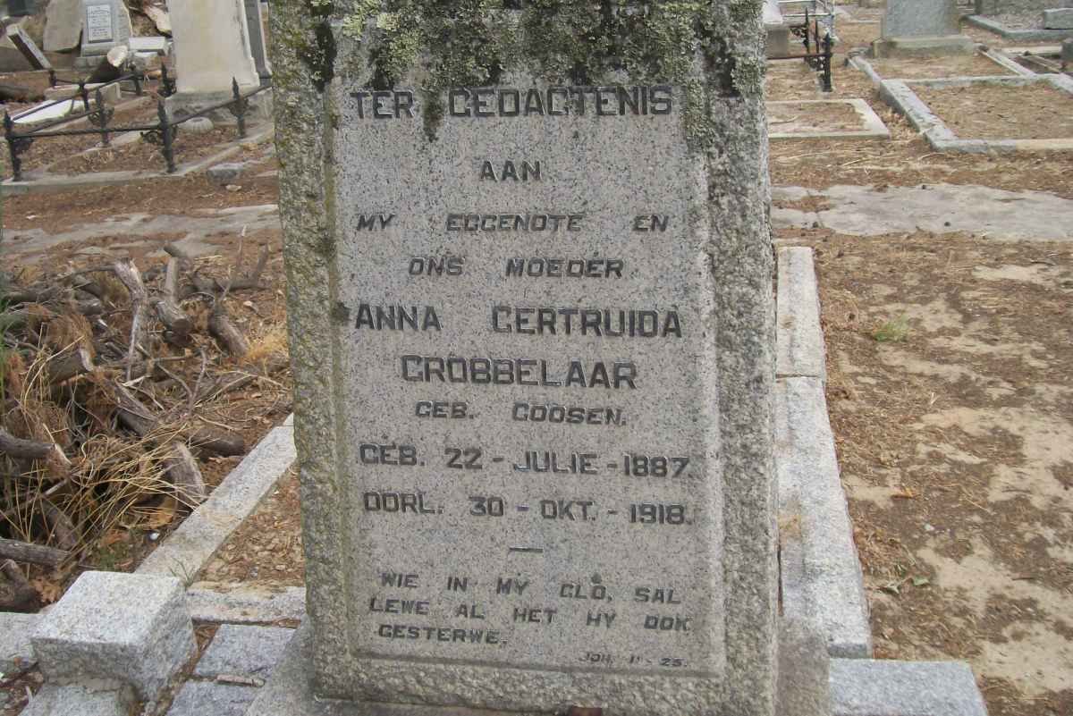 GROBBELAAR Anna Gertruida nee GOOSEN 1887-1918