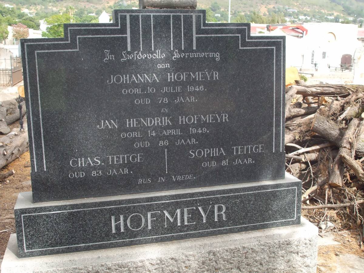HOFMEYR Jan Hendrik -1949 &amp; Johanna -1946 :: TEITGE Chas &amp; Sophia