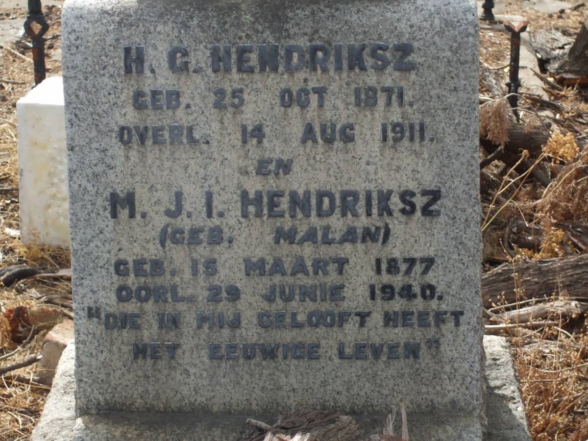 HENDRIKSZ H.G. 1871-1911 &amp; M.J.I. MALAN 1877-1940