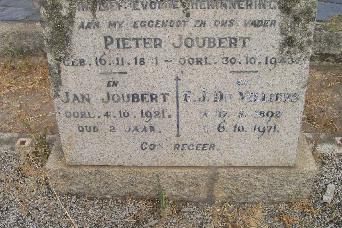 JOUBERT Pieter 18?1-1943 :: JOUBERT Jan -1921 :: DE VILLIERS  F.J. 1892-1971