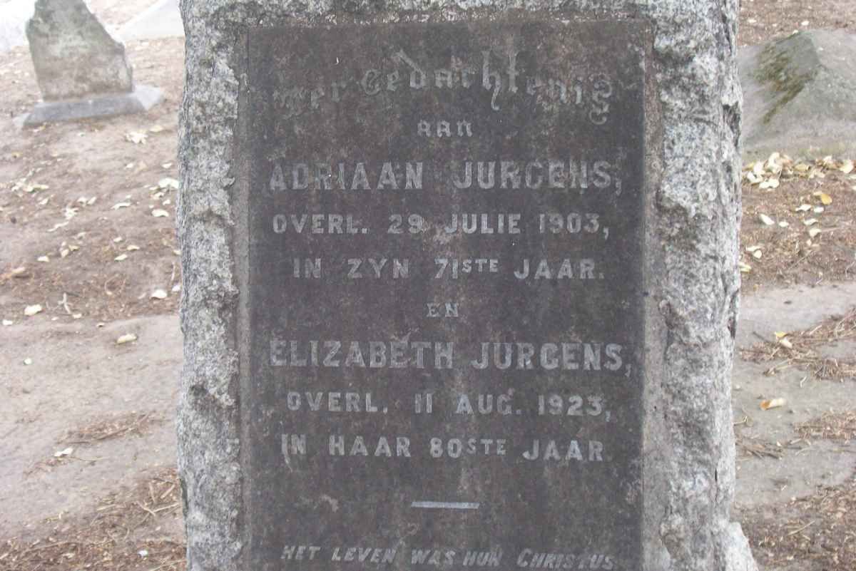 JURGENS Adriaan -1903 &amp; Elizabeth -1923