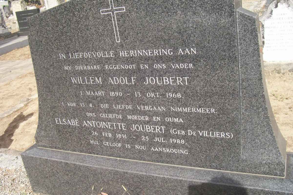 JOUBERT Willem Adolf 1890-1968 &amp; Elsabé Antoinette DE VILLIERS 1891-1988