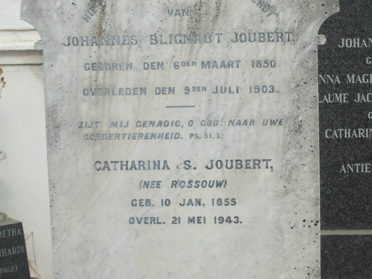 JOUBERT Johannes Blignaut 1850-1903 &amp; Catharina S. ROSSOUW 1855-1943