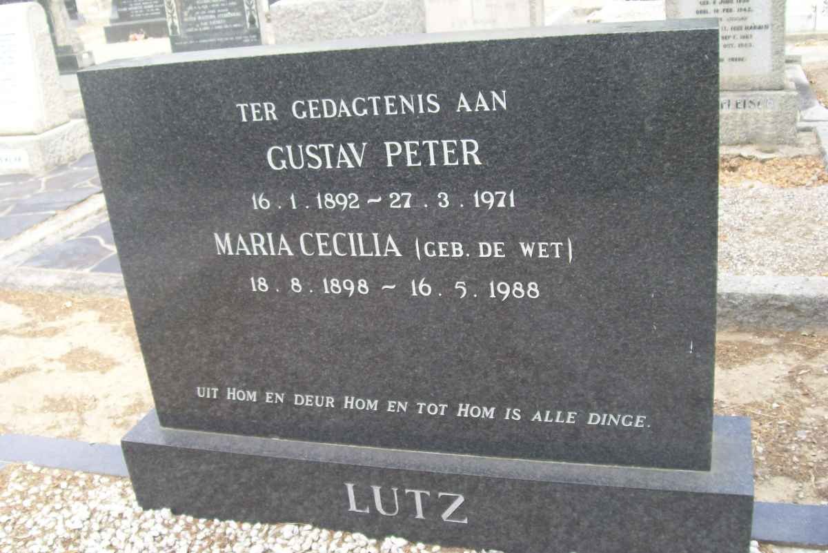 LUTZ Gustav Peter 1892-1971 &amp; Maria Cecilia DE WET 1898-1988