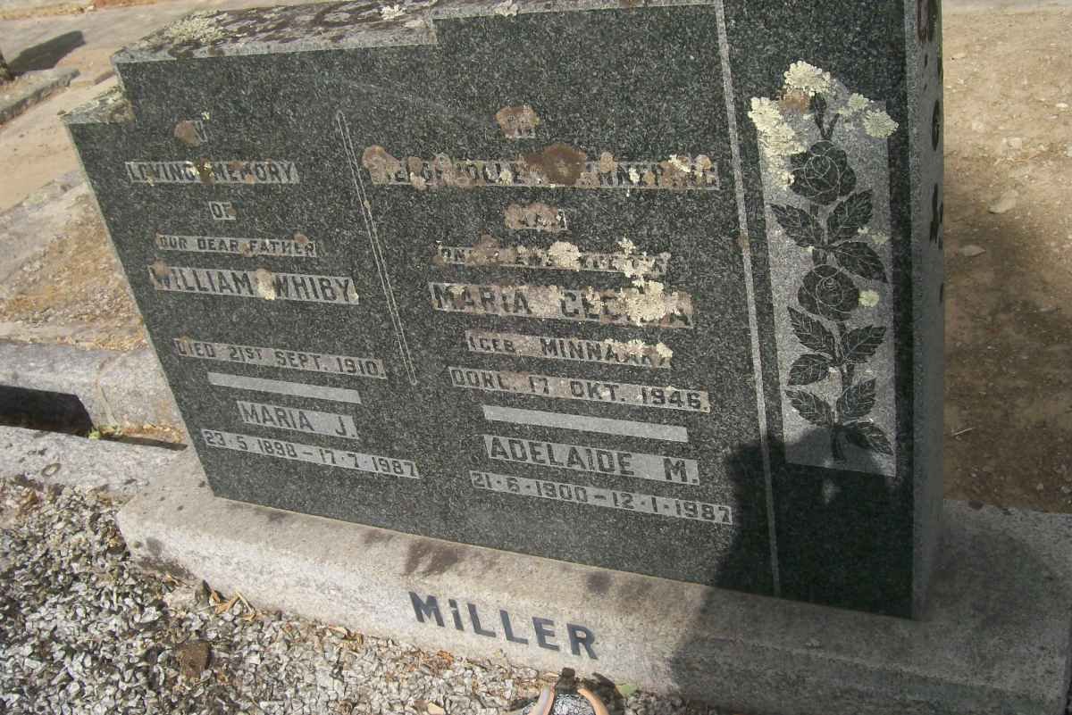 MILLER William Whiby -1910 &amp; Maria Cecila MINNAAR -1946 :: MILLER Maria J.1898-1987 :: MILLER Adelaide M. 1900-1987