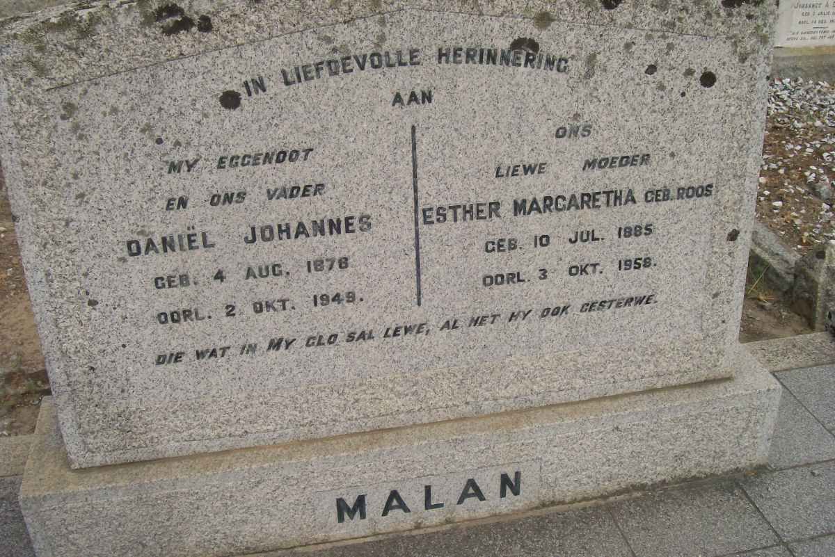 MALAN Daniël Johannes 1876-1949 &amp; Esther Magaretha ROOS 1885-1958