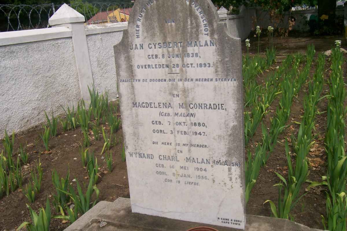 MALAN Jan Gysbert 1838-1893 :: CONRADIE Magdalena M nee MALAN 1880-1947 :: MALAN Wynand Charl 1904-1956