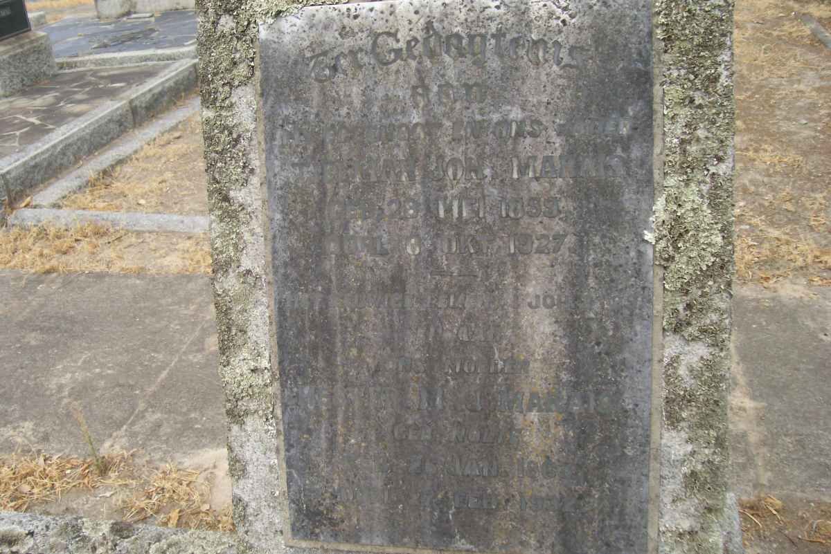 MARAIS Tielman Joh. 1899-1927 &amp; ? Maria 18??-19?2