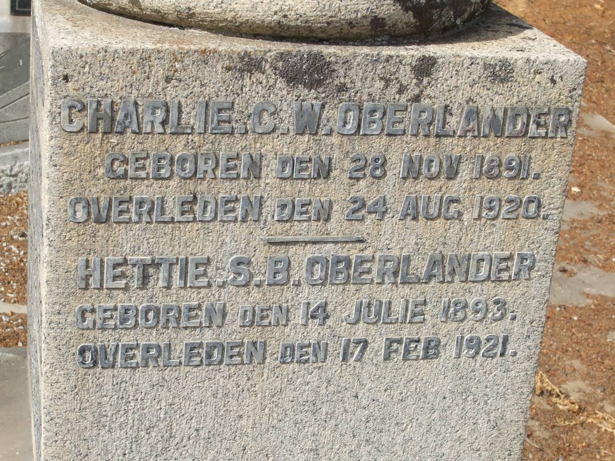 OBERLANDER Charlie C.W. 1891-1920 &amp; Hettie S.B. 1893-1921