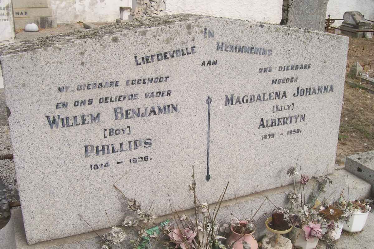 PHILLIPS Willem Benjamin 1874-1936 &amp; Magdalena Johanna ALBERTYN 1879-1950