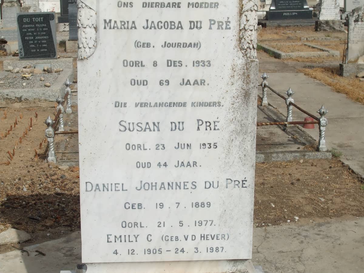 PRÉ Maria Jacoba, du nee JOURDAN -1933 ::DU PRÉ Susan -1935 :: DU PRÉ Daniel Johannes 1889-1977 &amp; Emily C. VD HEEVER 1905-