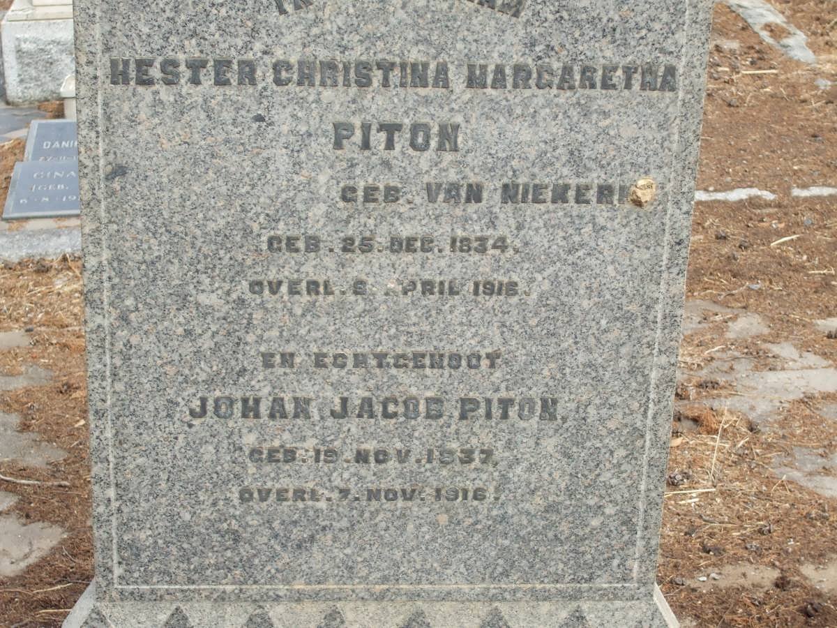PITON Johan Jacob, 1837-1916 &amp; Hester Christina Margaretha VAN NIEKERK 1834-1916