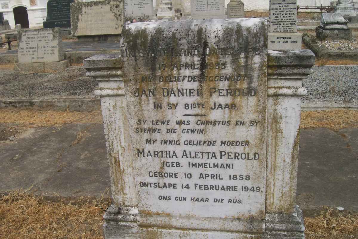 PEROLD Jan Daniel -1933 &amp; Martha Aletta IMMELMAN 1858-1949