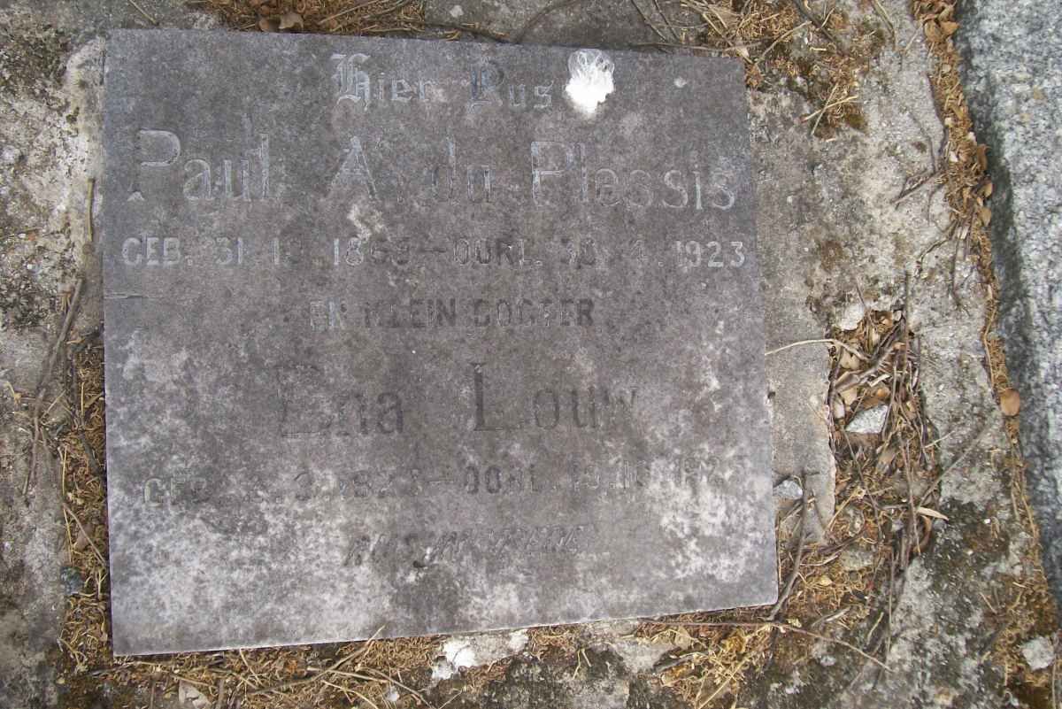 PLESSIS Paul A., du 186?-1923 &amp; Ena LOUW 1882-1925