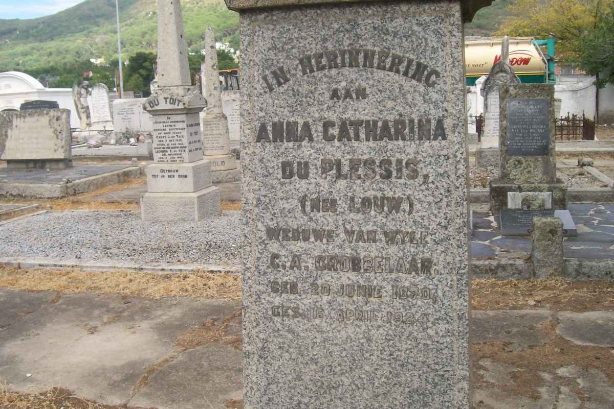 PLESSIS Anna Catharina, du forrmerly GROBBELAAR nee LOUW 1870-1924
