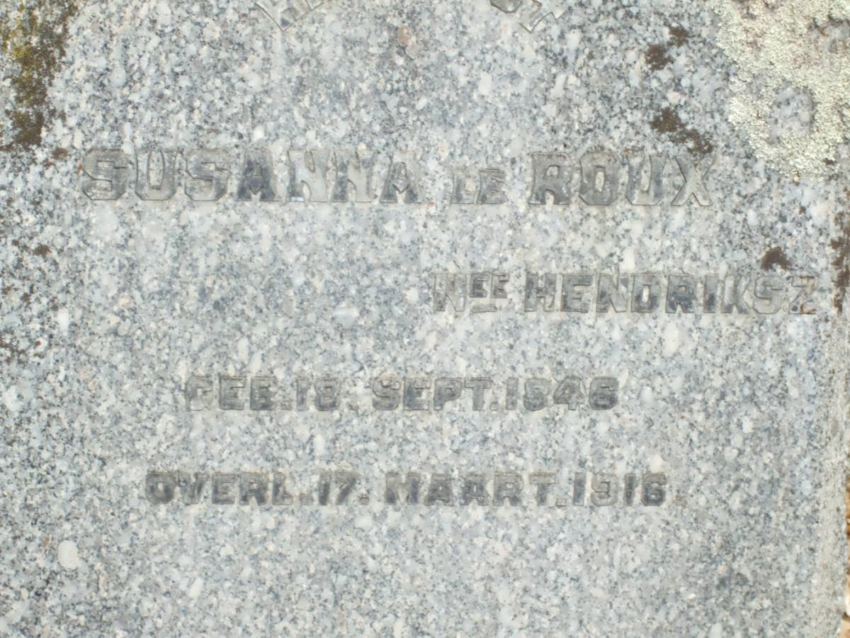 ROUX Susanna, le nee HENDRIKSZ 1946-1916