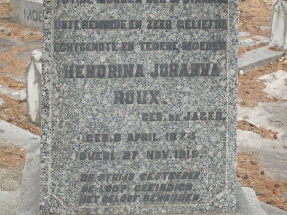 ROUX Hendrina Johanna nee de JAGER  1874-1918