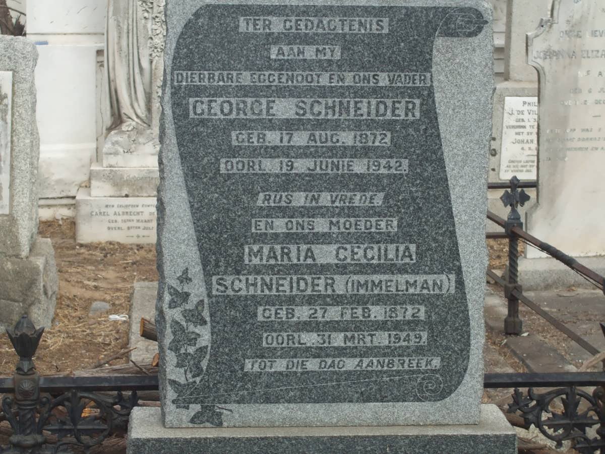 SCHNEIDER George 1872-1942 &amp; Maria Cecilia nee IMMELMAN 1872-1949