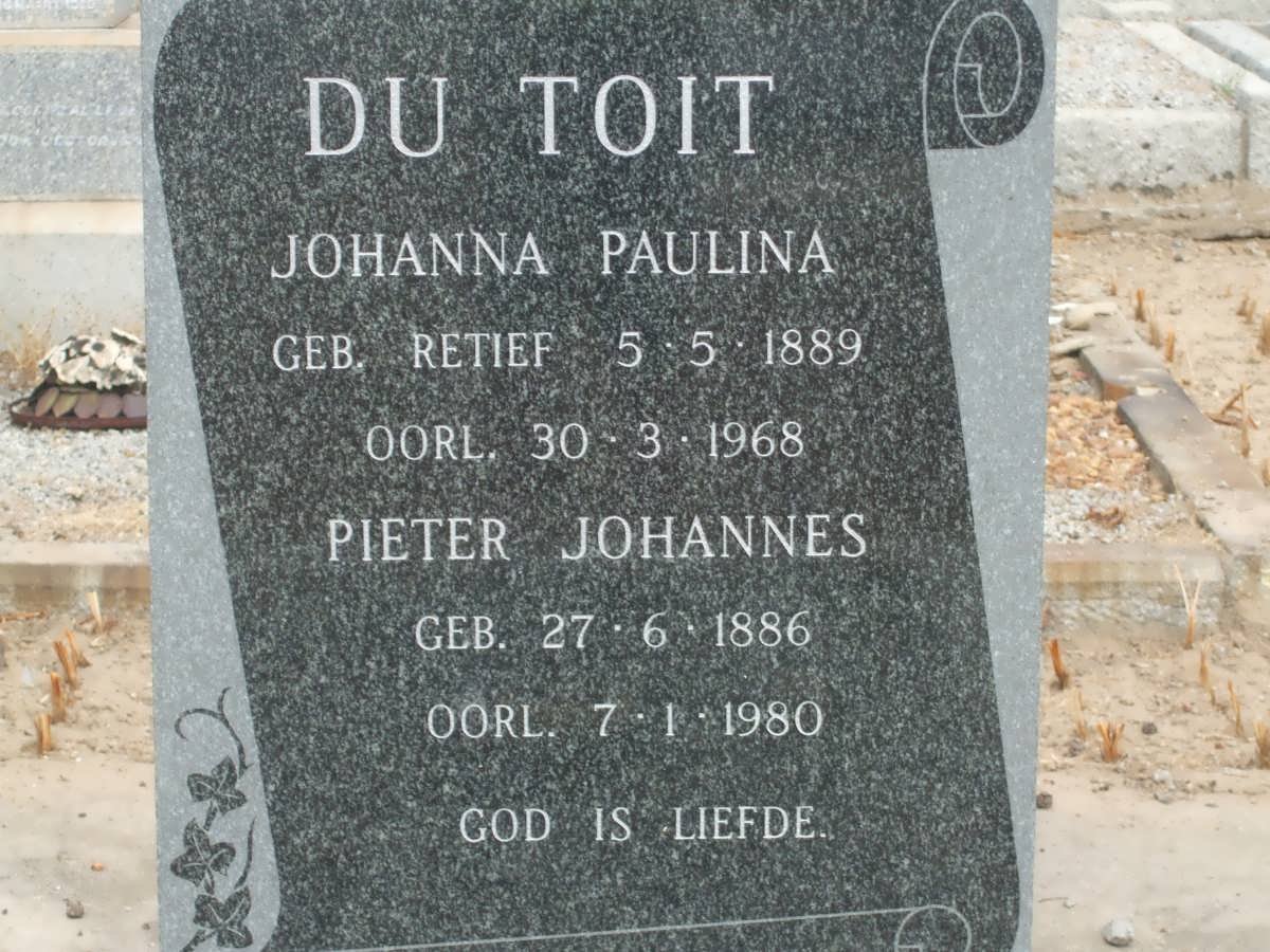 TOIT Pieter Johannes, du 1886-1980 &amp; Johanna Paulina RETIEF 1889-1968