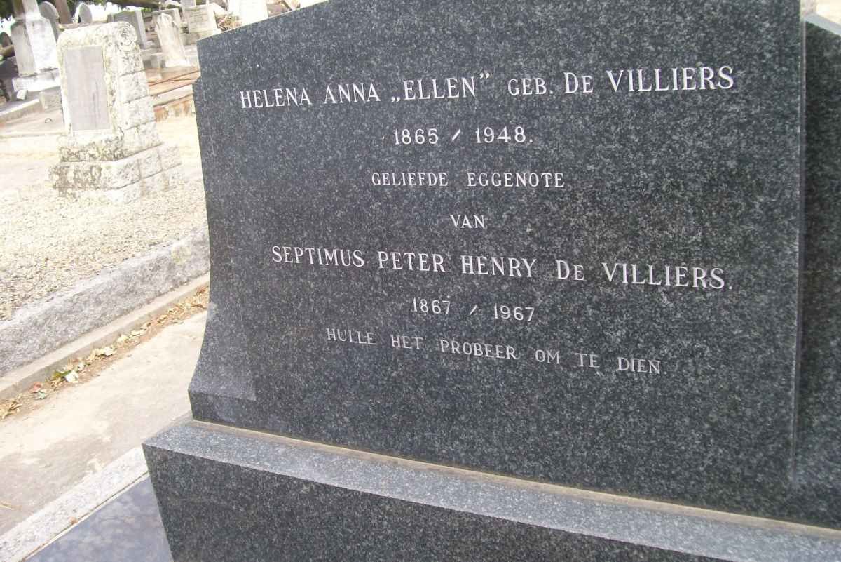 VILLIERS Septimus Peter Henry, de 1867-1967 &amp; Helena Anna DE VILLIERS 1865-1948