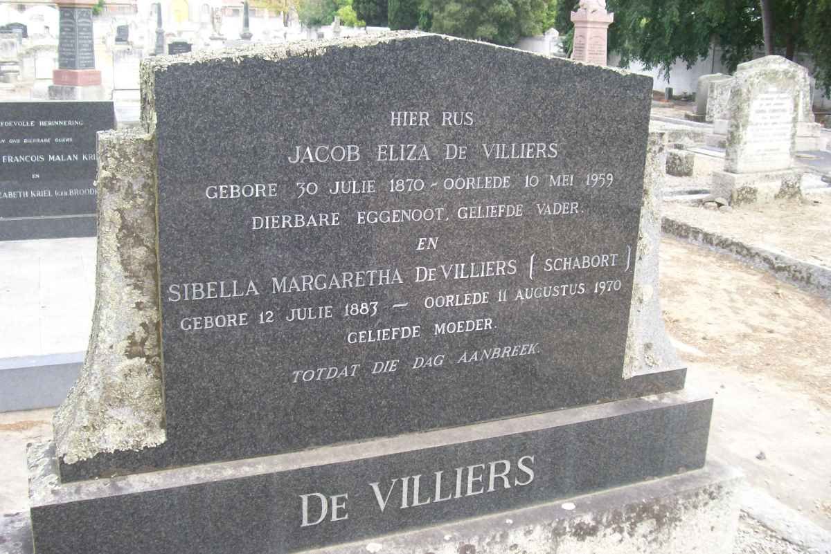 VILLIERS Jacob Eliza, de 1870-1959 &amp; Sibella Margaretha SCHABORT 1883-1970
