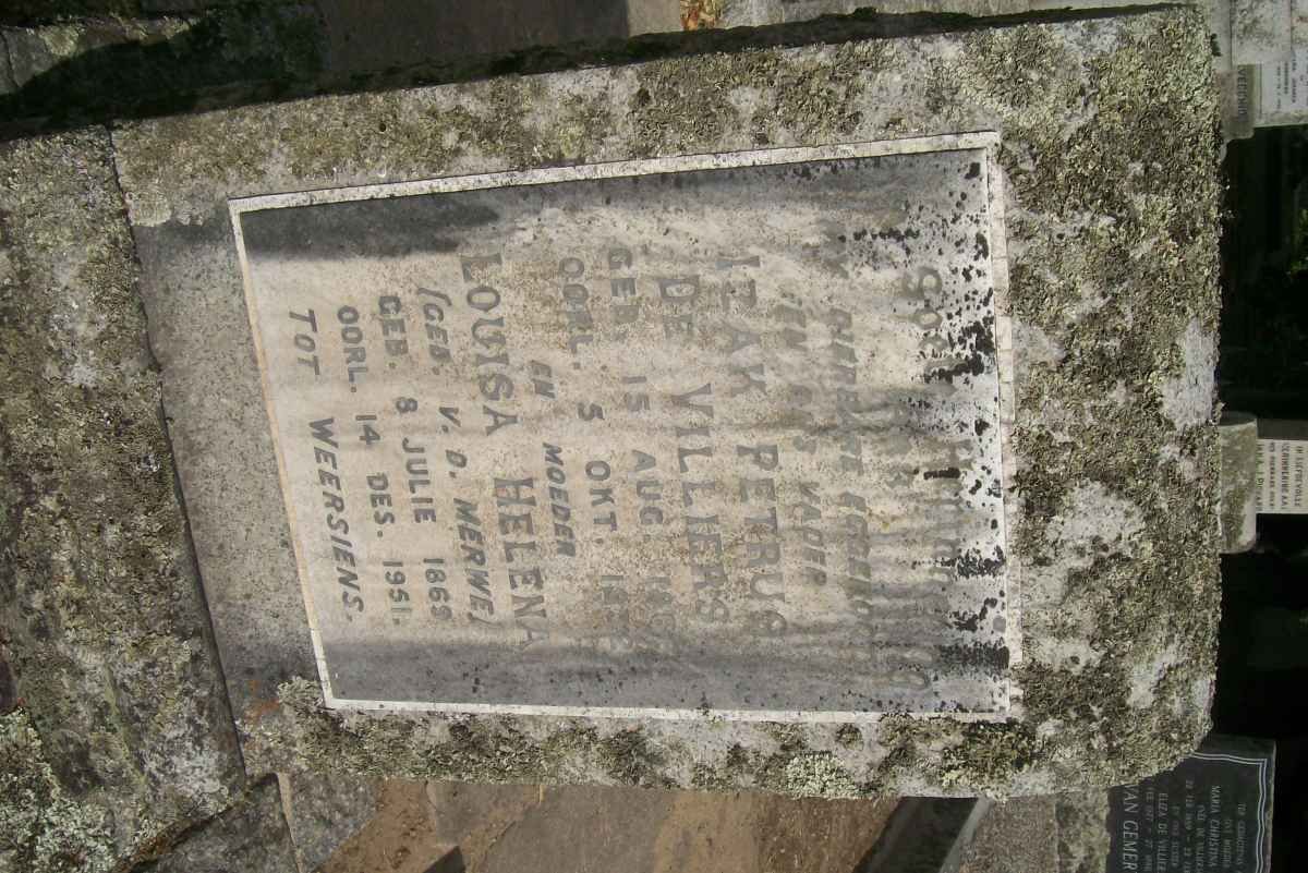 VILLIERS Izak Petrus, de 186?-1952 &amp; Louisa Helena V.D. MERWE 1869-1951