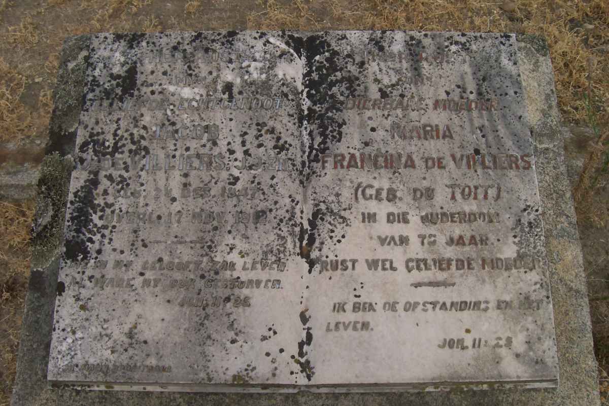 VILLIERS J.J.Z.N., de 1847-1912 &amp; Maria Francina DU TOIT