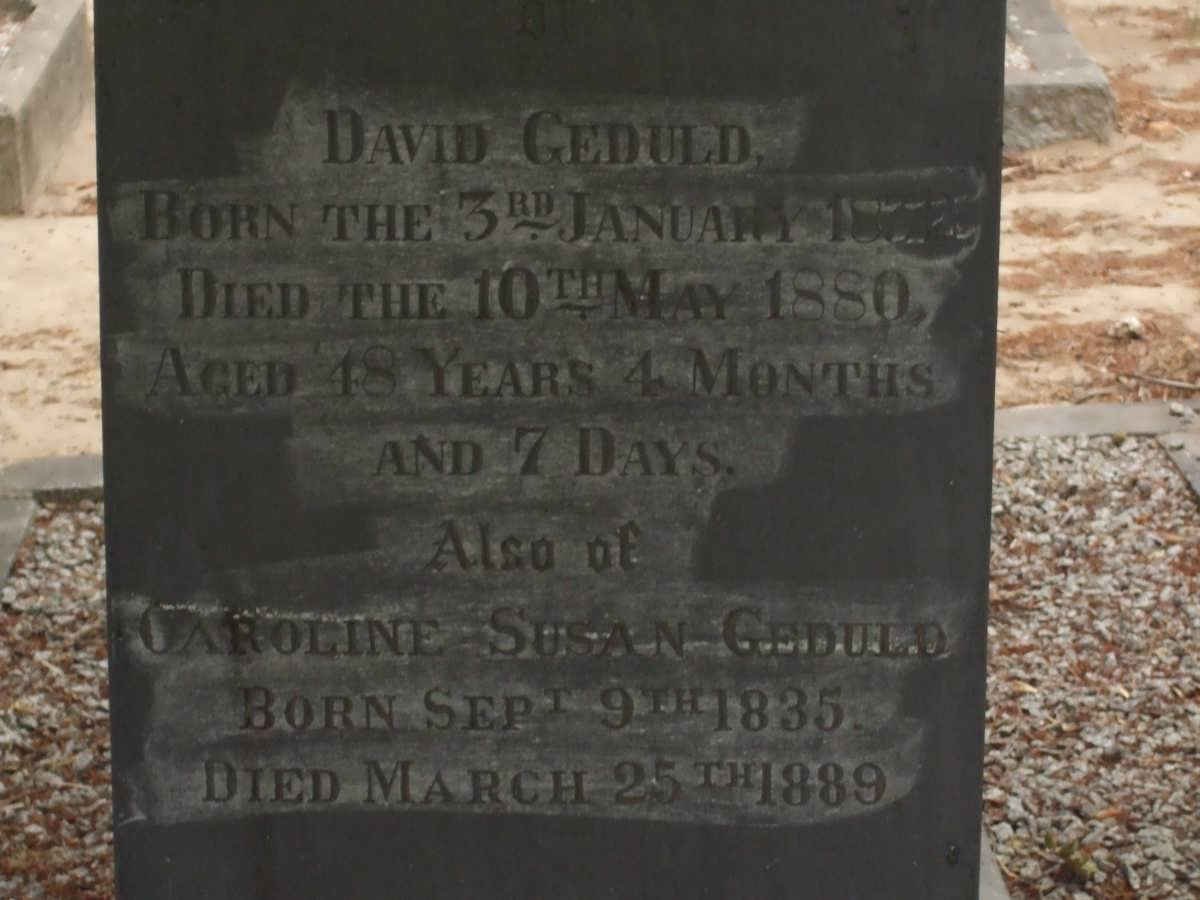 GEDULD David 1832-1880 &amp; Caroline Susan 1835-1889