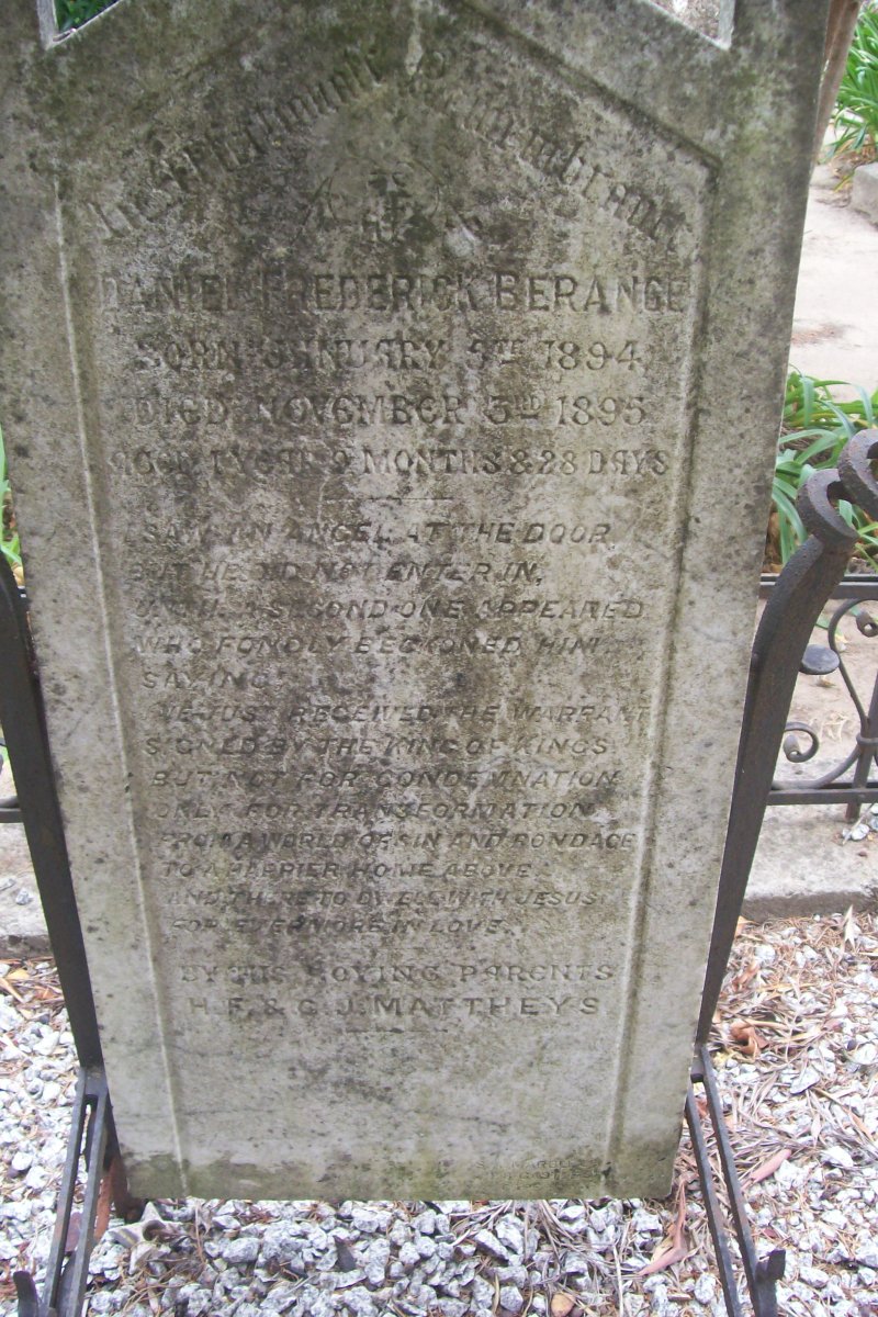 MATTHEYS Daniel Frederick Berange 1894-1895