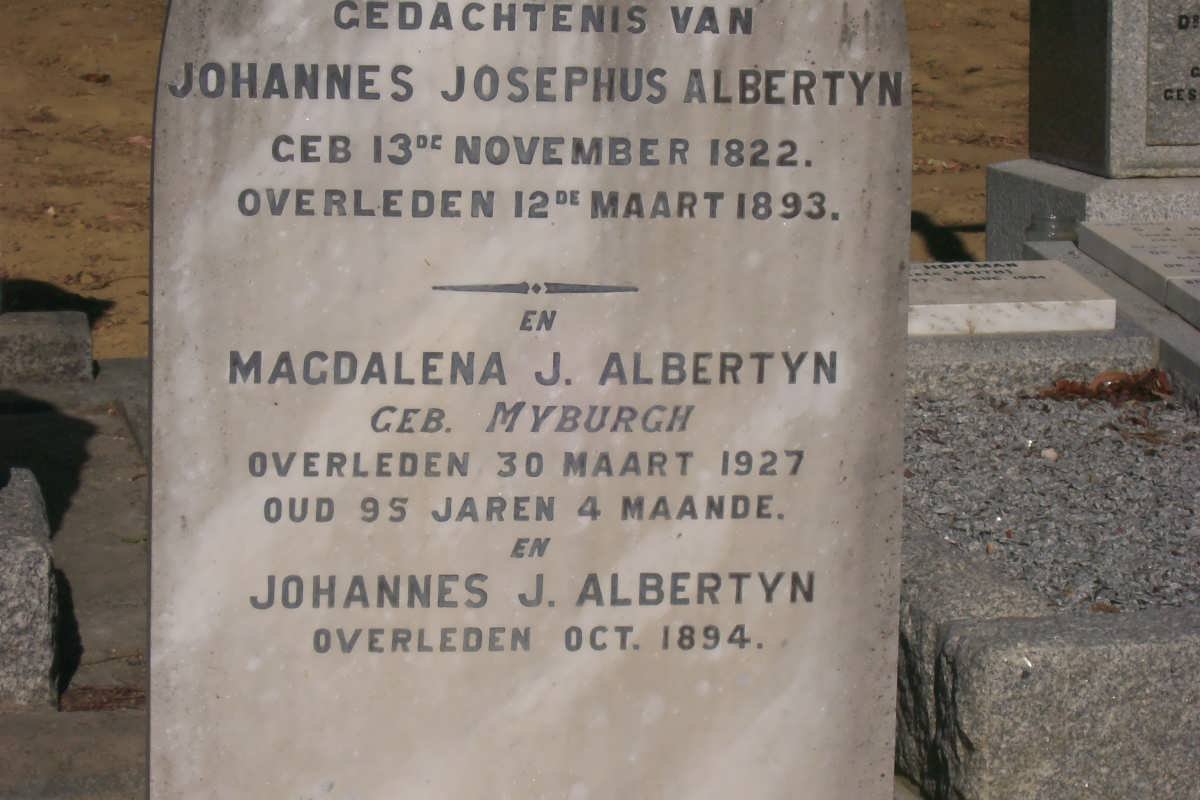 ALBERTYN Johannes Josephus 1822-1893 &amp; Magdalena J. MYBURGH -1937 :: ALBERTYN Johannes J. -1894