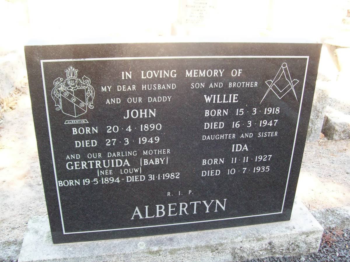 ALBERTYN John 1890-1949 &amp; Gertruida LOUW 1894-1982