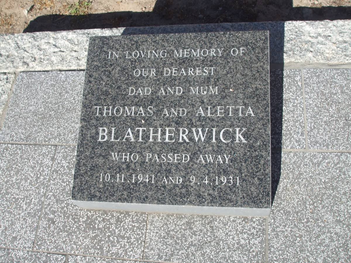 BLATHERWICK Thomas -1941 &amp; Aletta -1931