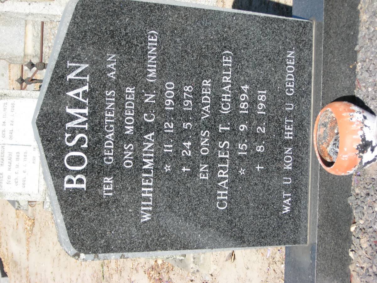 BOSMAN Charles T. 1894-1981 &amp; Wilhelmina C.N. 1900-1978