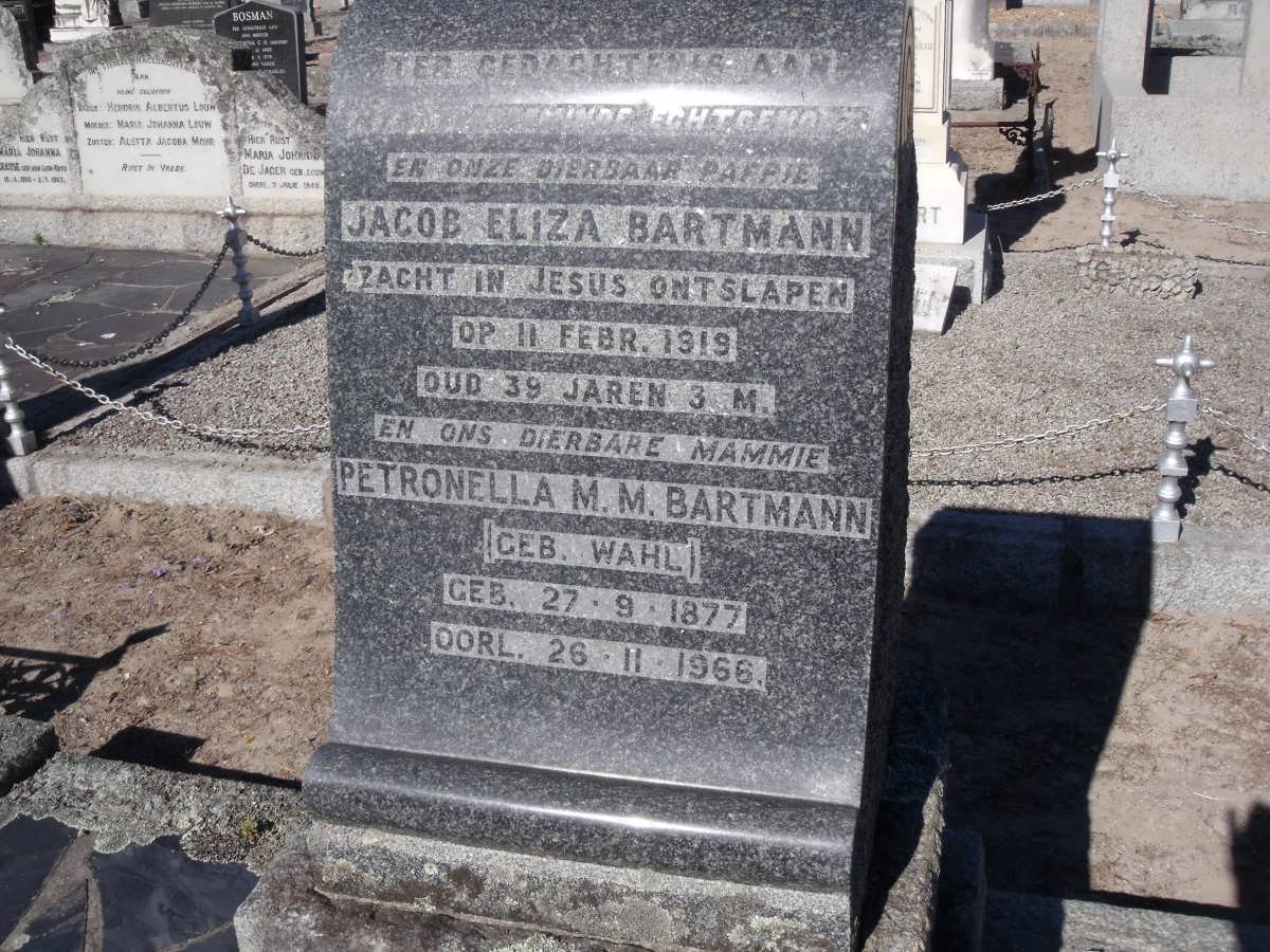BARTMANN Jacob Eliza -1919 &amp; Petronella M.M. WAHL 1877-1966