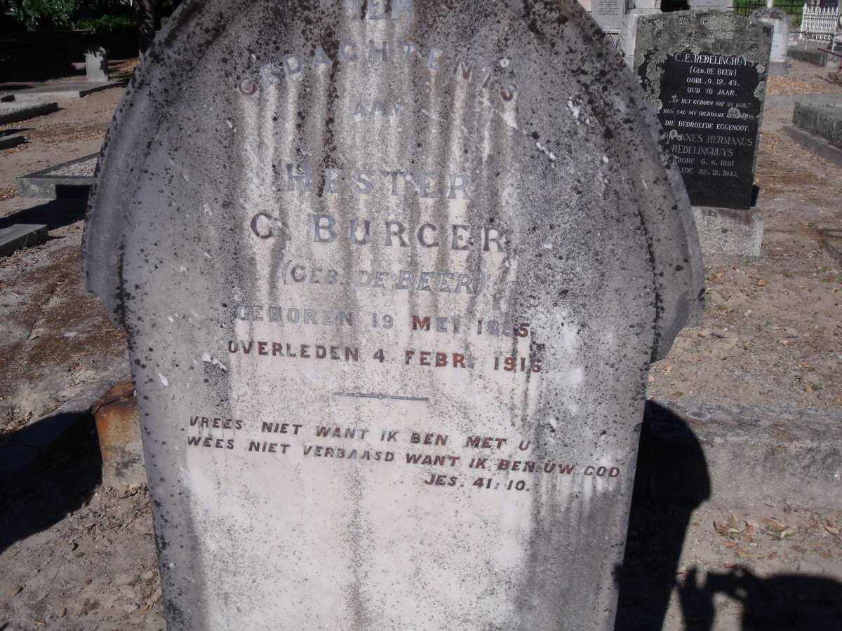 BURGER Hester C. DE BEER 1885-1916