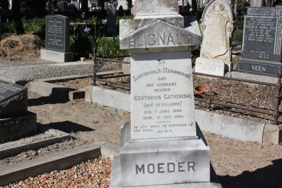 BLIGNAUT Gertruida Catherina nee DE VILLIERS 1868-1960