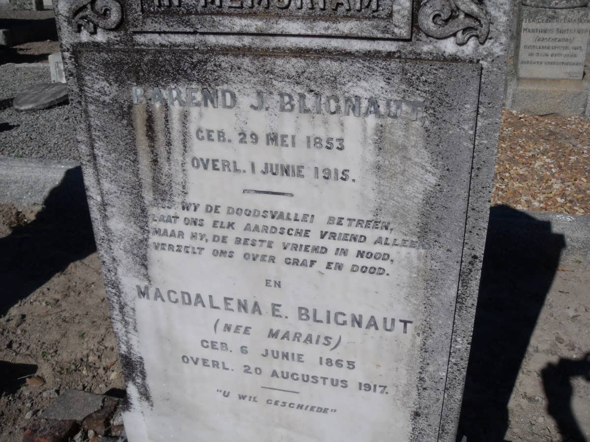 BLIGNAUT Barend 1853-1915 &amp; Magdalena E. MARAIS 1865-1917