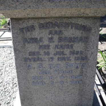 BOSMAN Anna W. nee KRIGE 1852-1926 :: VAN DER SPUY H.S. nee KRIGE 1850-1938