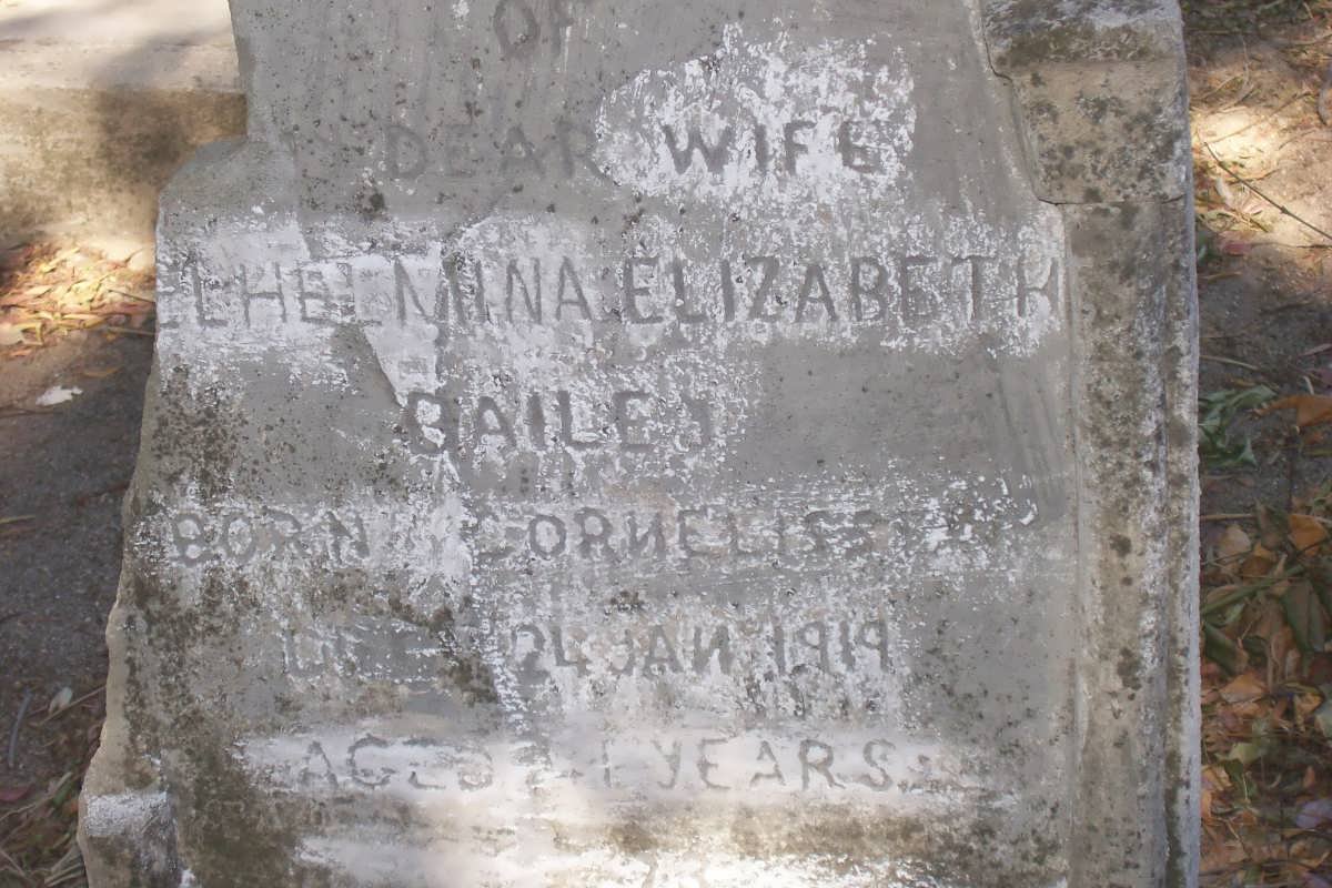 BAILEY Wilhelmina Elizabeth nee CORNELISSEN -1919 ::  ? 1907-192?