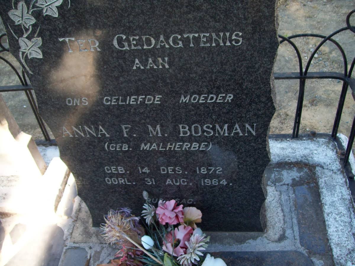 BOSMAN Anna F.M. nee MALHERBE 1872-1964