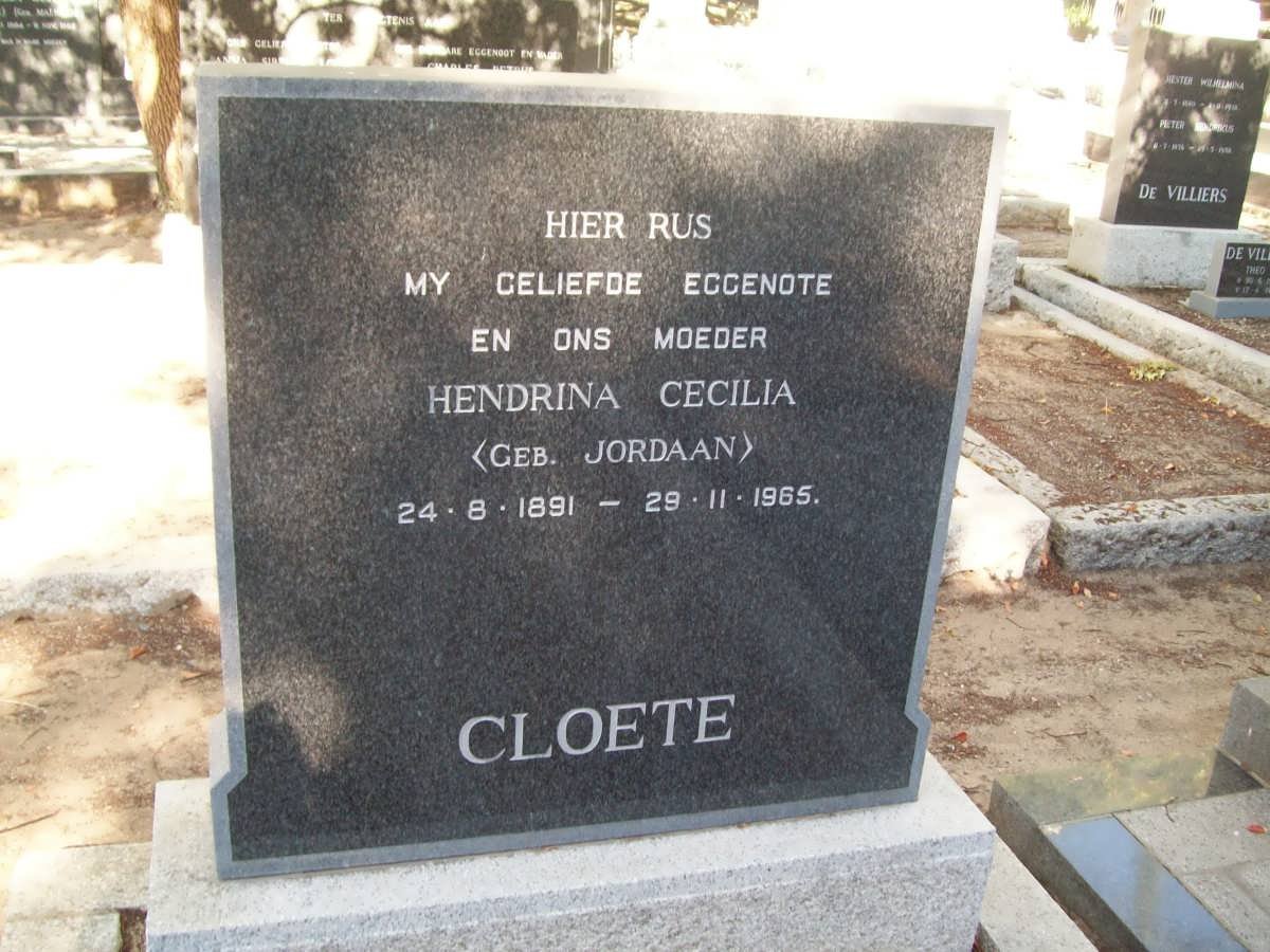 CLOETE Hendrina Cecilia nee JORDAAN 1891-1965