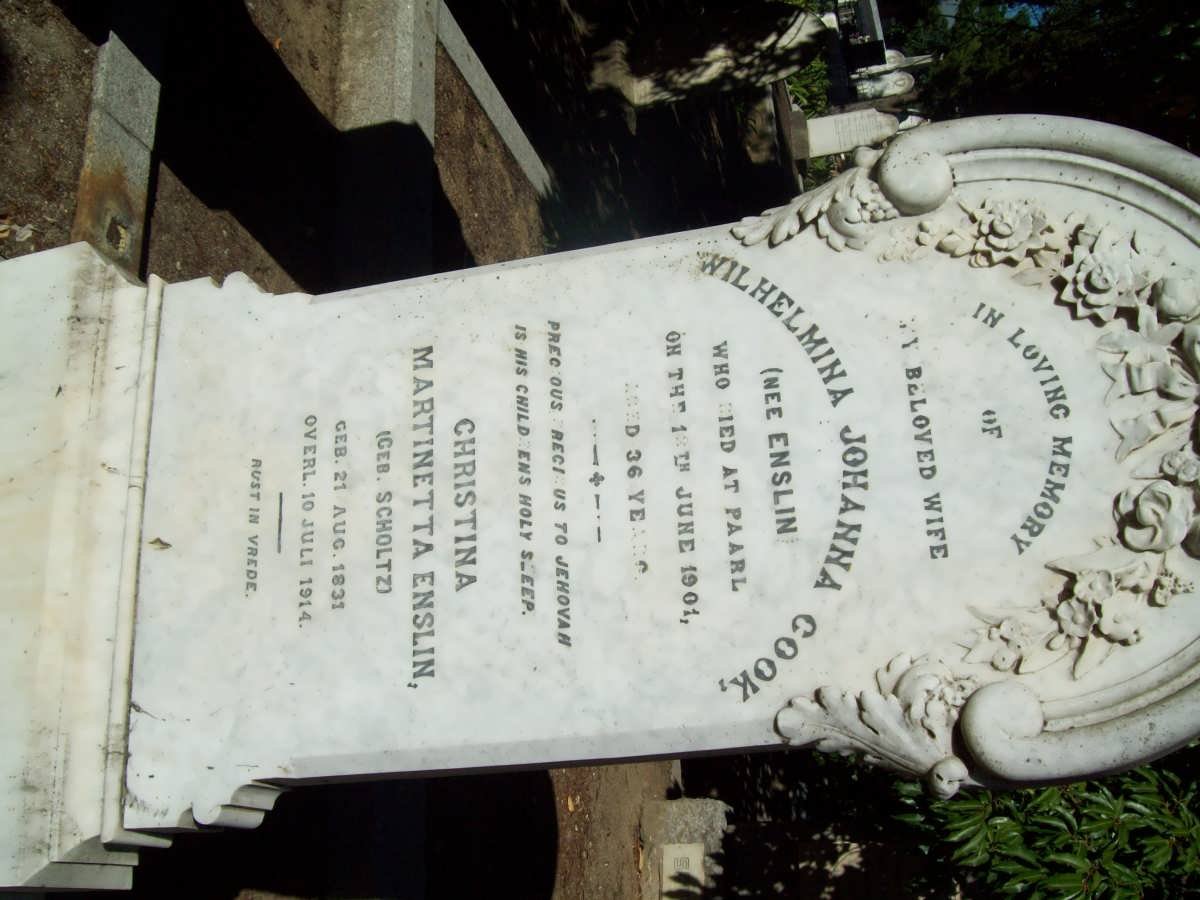 COOK Wilhelmina Johanna nee ENSLIN -1901 :: ENSLIN Christina Martinetta nee SCHOLTZ 1831-1914
