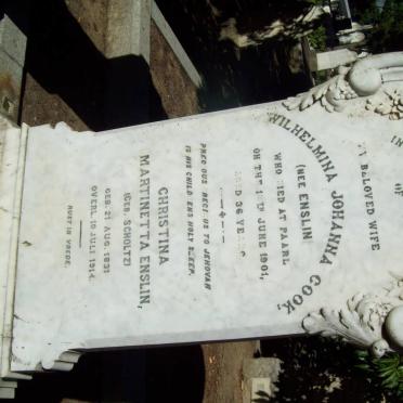 COOK Wilhelmina Johanna nee ENSLIN -1901 :: ENSLIN Christina Martinetta nee SCHOLTZ 1831-1914