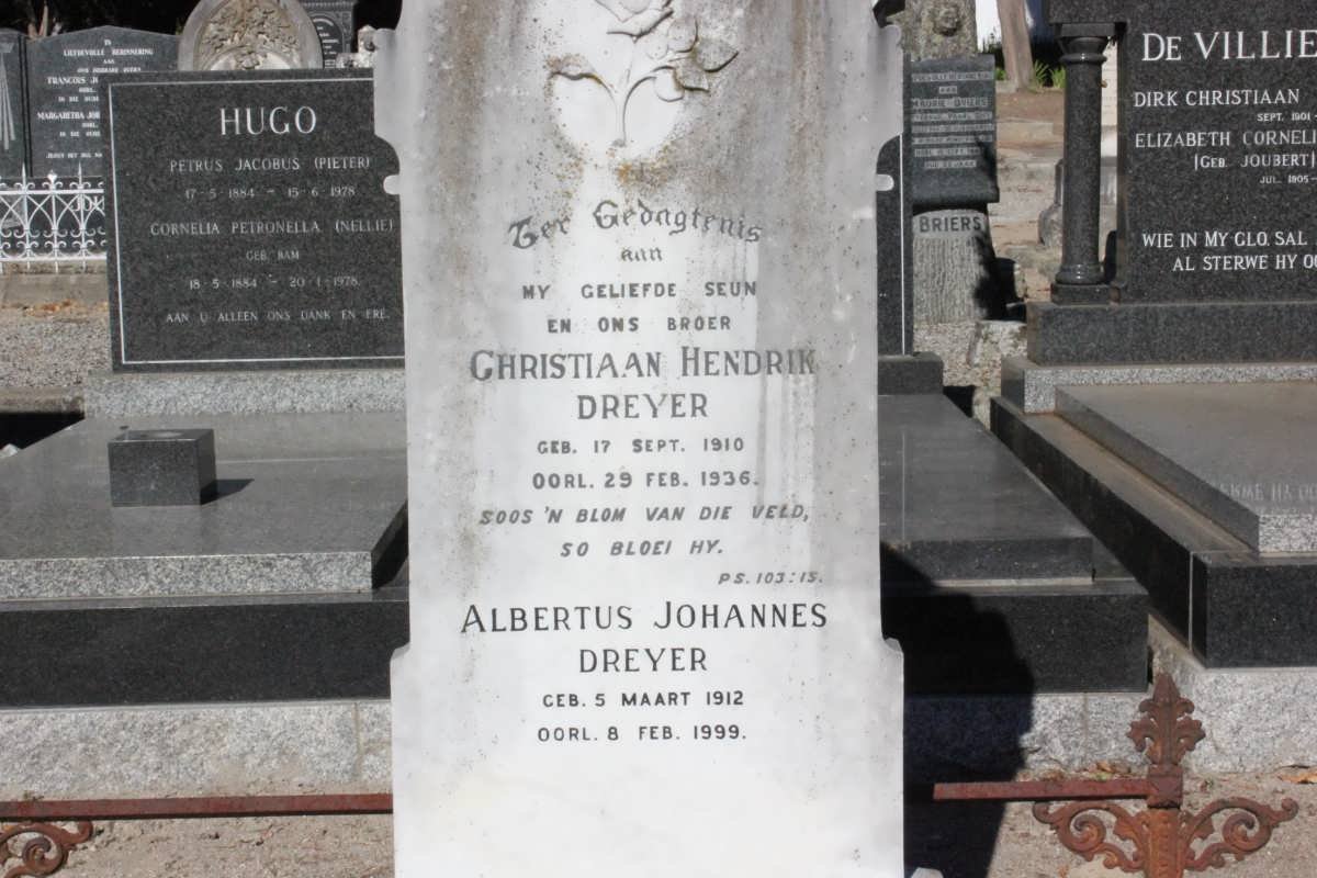 DREYER Christiaan Hendrik 1910-1936 :: DREYER Albertus Johannes 1912-1999