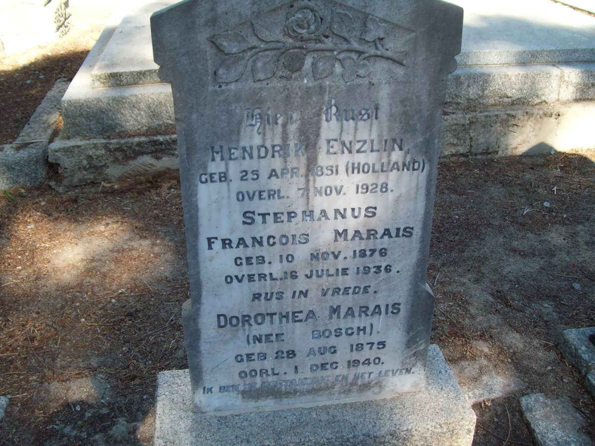ENZLIN Hendrik 1851-1928 :: MARAIS Stephanus Francois 1876-1936 &amp; Dorothea BOSCH 1875-1940