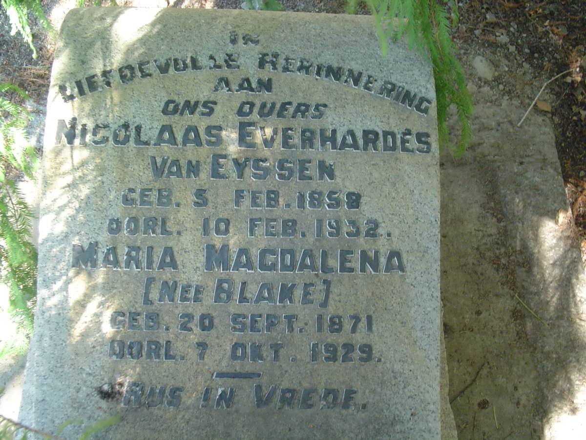 EYSSEN Nicolaas Everhardes, van 1858-1932 &amp; Maria Magdalena BLAKE 1871-1929