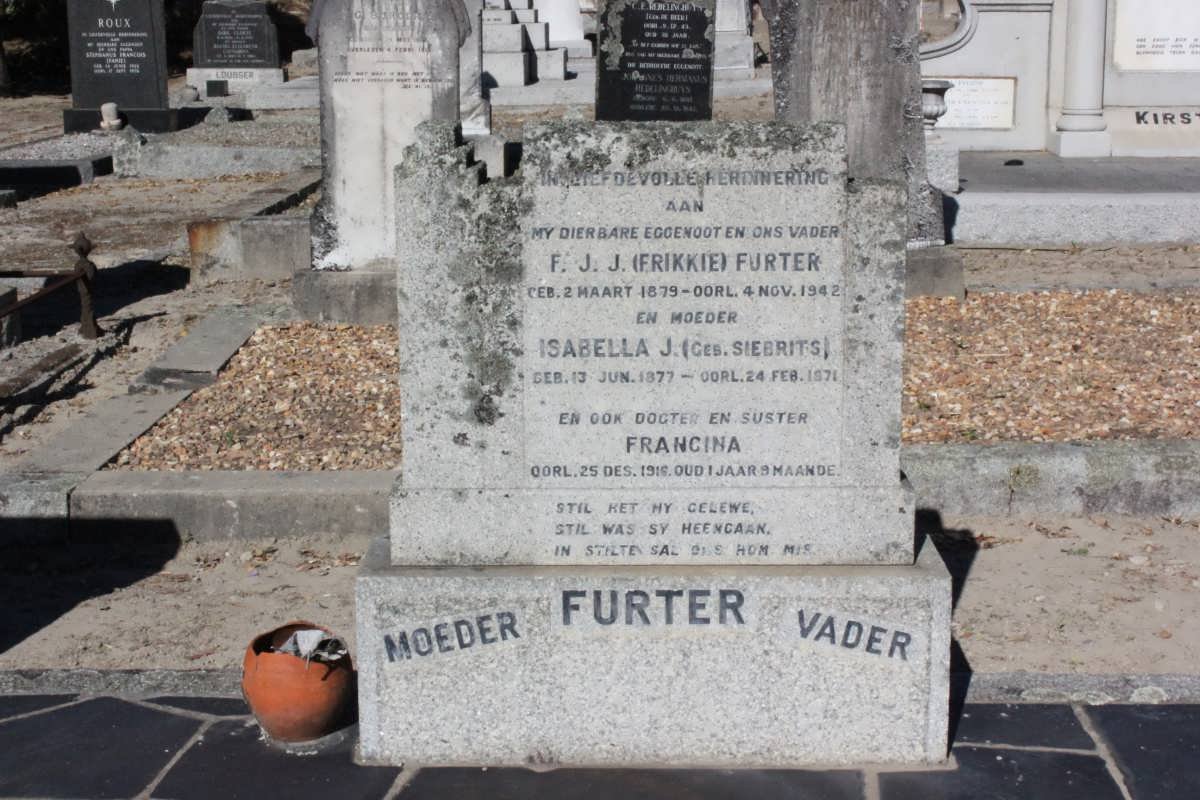 FURTER F.J.J. 1879-1942 &amp; Isabella J. SIEBRITS 1877-1971 :: FURTER Francina -1916