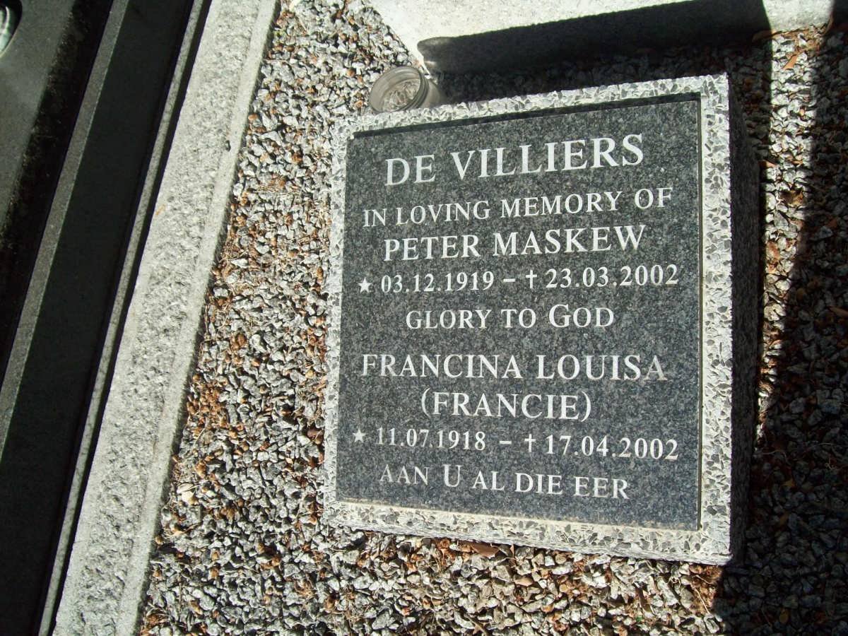 VILLIERS Peter Maskew, de 1919-2002 &amp; Francina Louisa 1918-2002