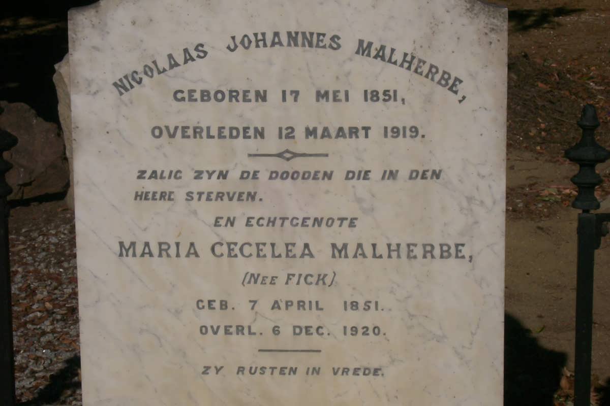 MALHERBE Nicolaas Johannes 1851-1919 &amp; Maria Cecelea FICK 1851-1920